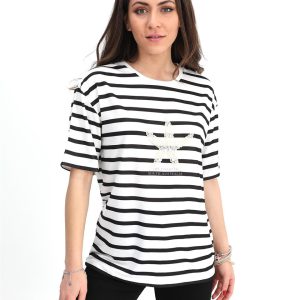 T-shirt Çizgili Deniz Yıldızı - Siyah