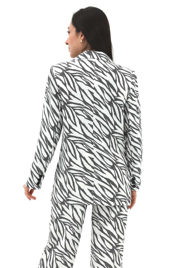 Zebra Desen Oversize Keten Ceket - Siyah - Görsel 5