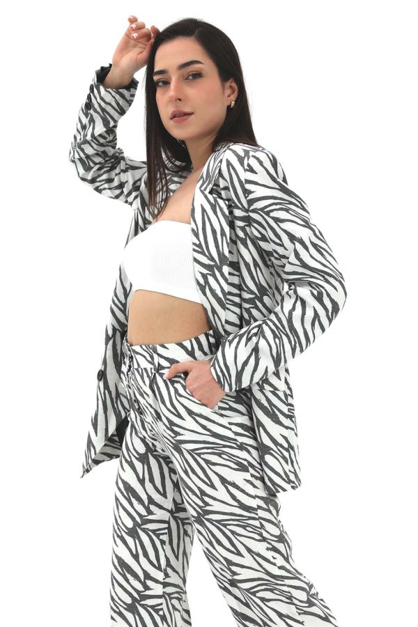 Zebra Desen Oversize Keten Ceket - Siyah - Görsel 2