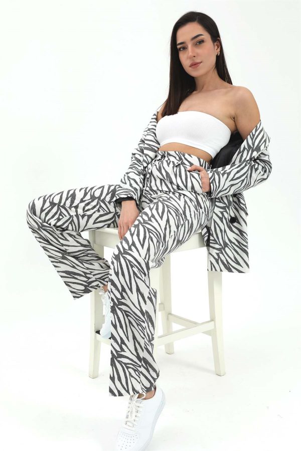 Zebra Desen Oversize Keten Ceket - Siyah - Görsel 4