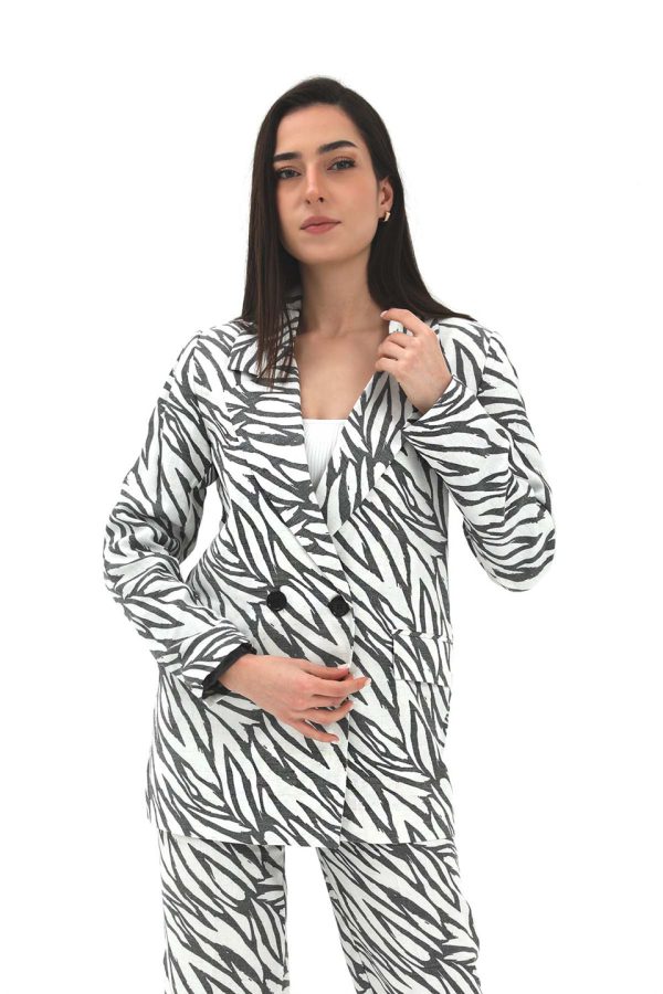 Zebra Desen Oversize Keten Ceket - Siyah