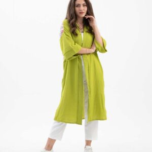 Arkası Baskılı Püsküllü Kimono - Açık Yeşil