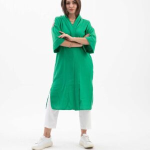 Arkası Baskılı Püsküllü Kimono - Yeşil