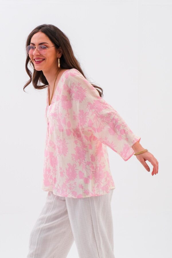 Çiçek Desenli Truvakar Kol Kimono - Pembe - Görsel 4