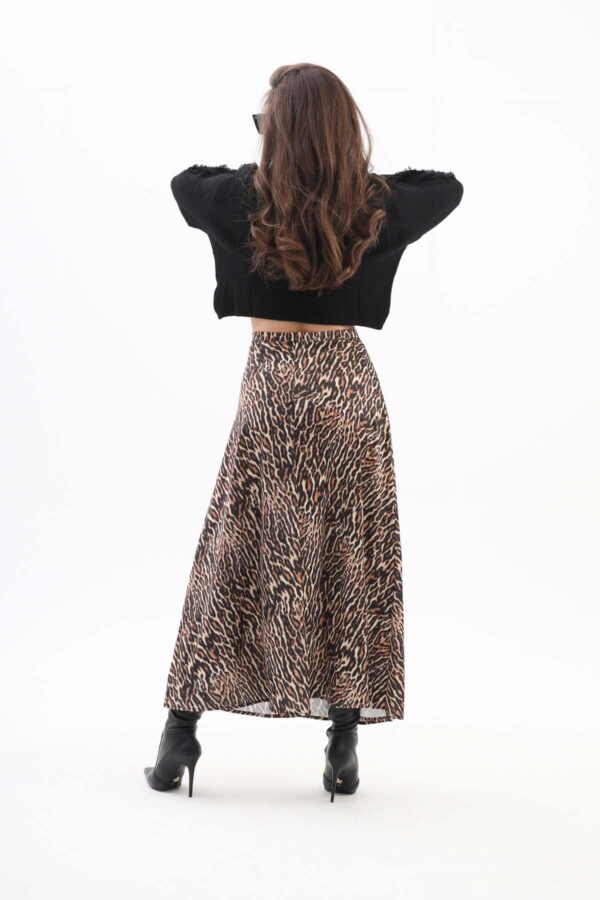 Leopar Desenli Parçalı Saten Etek - Siyah - Görsel 6