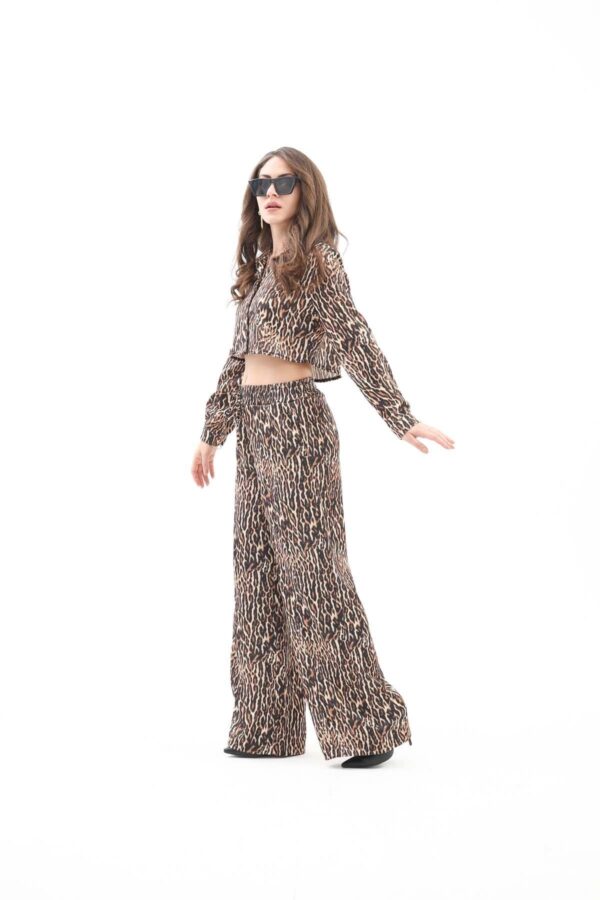 Önü Çimalı Beli Lastikli Leopar Desen Pantolon - Siyah - Görsel 5