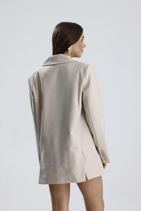 Üç Cepli Önü Düğmeli Oversize Blazer Ceket - Bej - Görsel 4