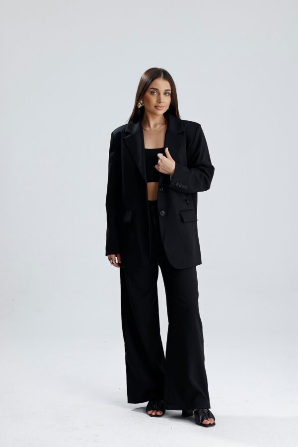 Üç Cepli Önü Düğmeli Oversize Blazer Ceket - Siyah - Görsel 3