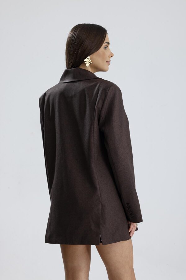 Üç Cepli Önü Düğmeli Oversize Blazer Ceket - Kahverengi - Görsel 6