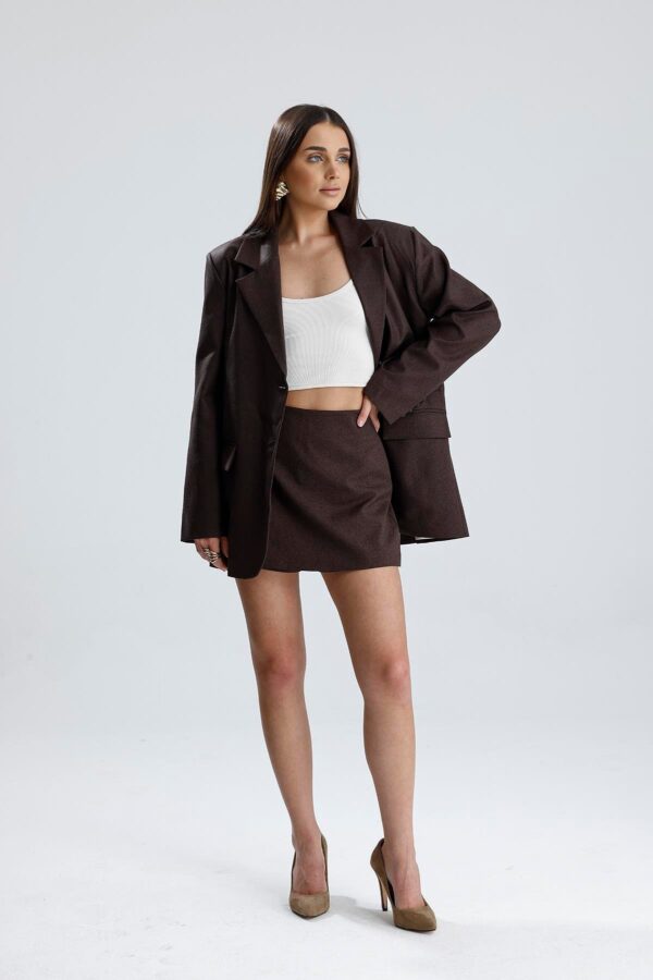 Üç Cepli Önü Düğmeli Oversize Blazer Ceket - Kahverengi - Görsel 4