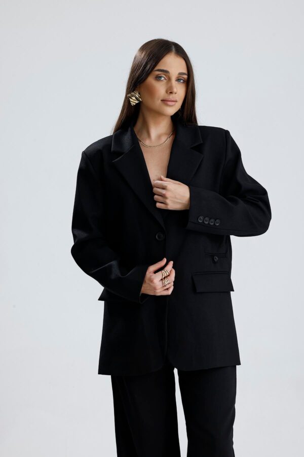 Üç Cepli Önü Düğmeli Oversize Blazer Ceket - Siyah - Görsel 5