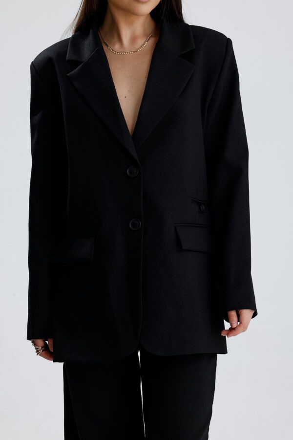 Üç Cepli Önü Düğmeli Oversize Blazer Ceket - Siyah - Görsel 2