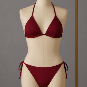 Kadın Bordo Yandan ve Boyundan Bağlamalı Bikini Mayo Takımı