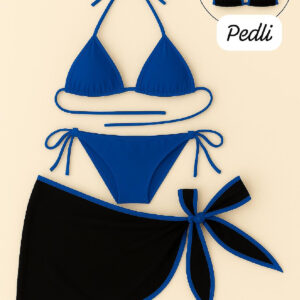 Kadın Mavi Pareolu Yandan ve Boyundan Bağlamalı 3'lü Bikini Takımı – Modern, Konforlu ve Günlük Kombinlere Uygun