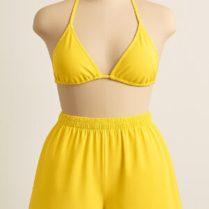 Kadın Sarı Şortlu Belden ve Boyundan Bağlamalı Bikini Takımı – Modern, Konforlu ve Günlük Kombinlere Uygun