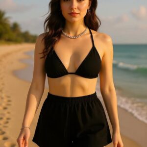 Kadın Siyah Şortlu Belden ve Boyundan Bağlamalı Bikini Takımı – Modern, Konforlu ve Günlük Kombinlere Uygun