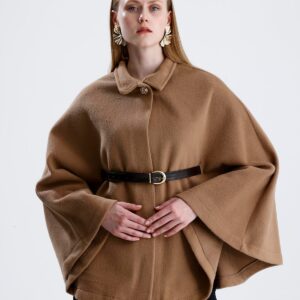 Deri Kemerli Kaşe Panço - Camel