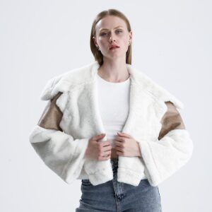 Geniş Yakalı Kolu Peluş Süet Eskitme Mont - Bej-Ekru