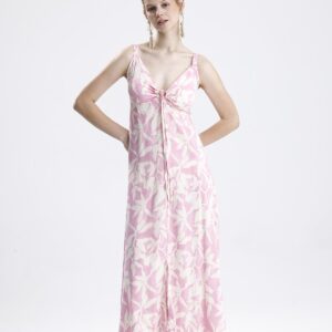 Gipeli Askılı Desenli Elbise - Pembe