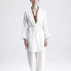 Şerit Garnili Müslin İkili Takım - Ekru