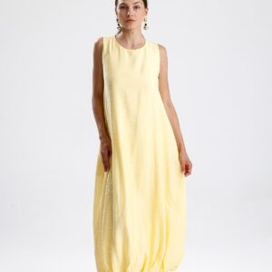 Sıfır Kol Balon Etekli Elbise - Sarı